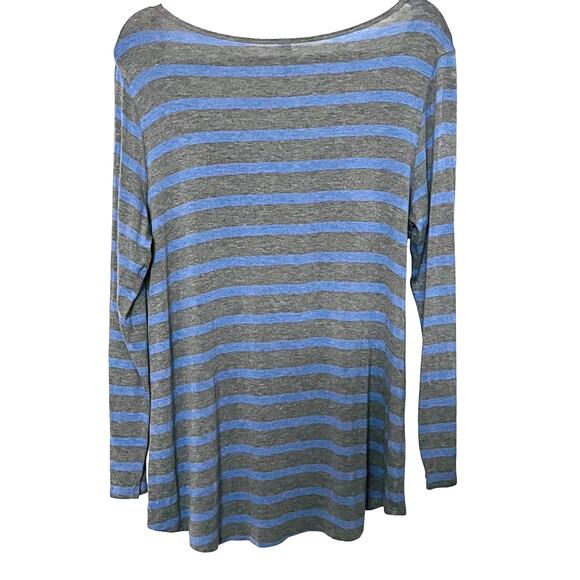 LULAROE LONG SLEEVE PULL-OVER TOP, WOMENS, L, GREY & BLUE HORIZONTAL STRIPES - Picture 5 of 9
